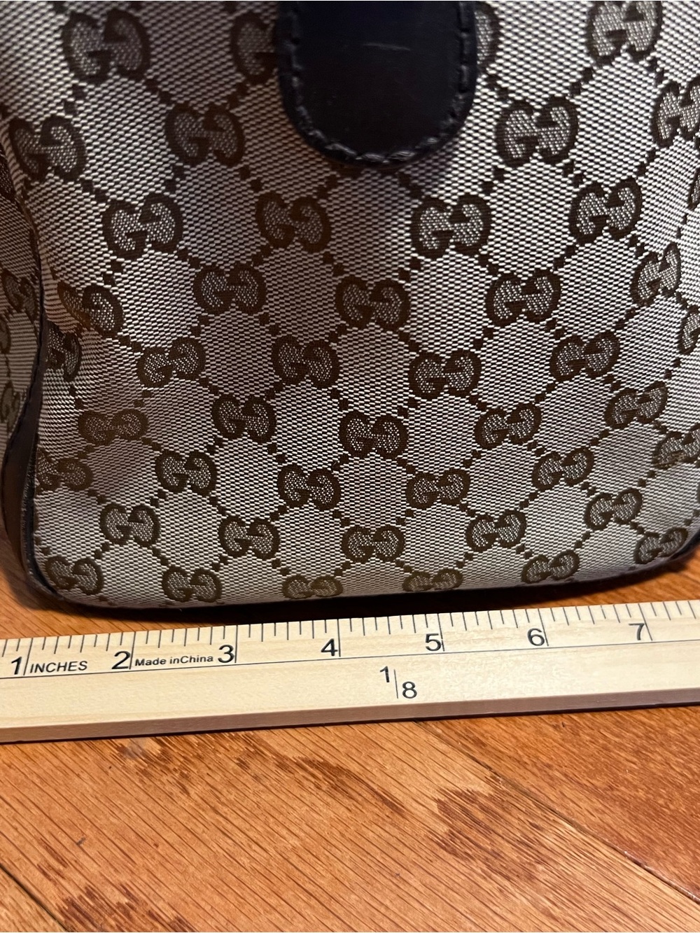 Gucci Beige Monogram Satchel with Green & Red Center Stripe - Picture 15 of 16